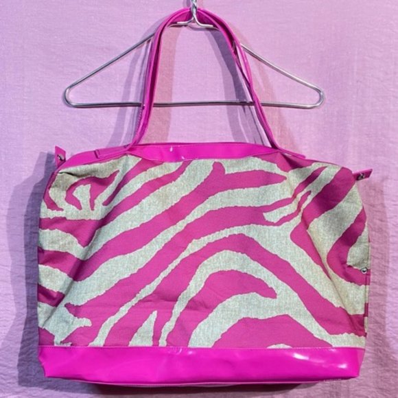 *Valentines~Spring Safari~Hot Pink~Canvas Zebra Striped~CarryOn~Weekender Tote - Picture 1 of 8